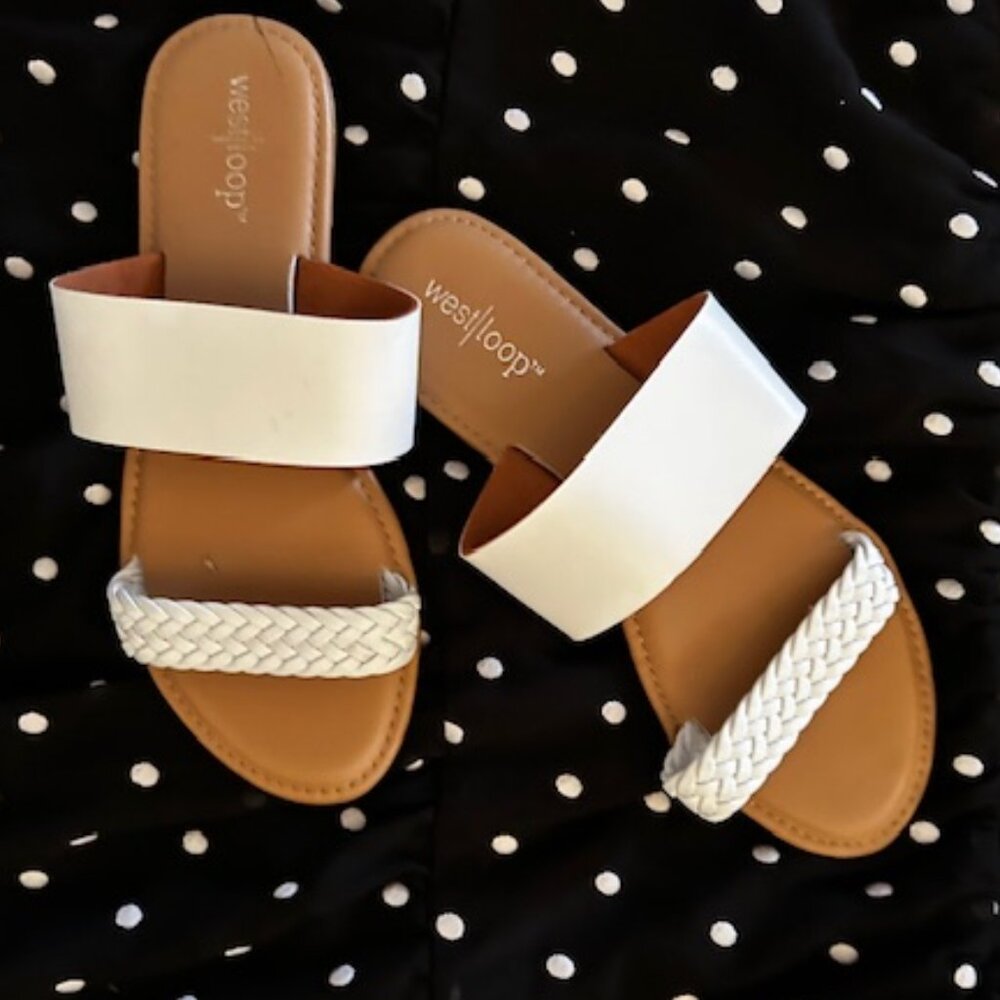 womens size 7 / 8  sandals  white faux leather seven eight shoes